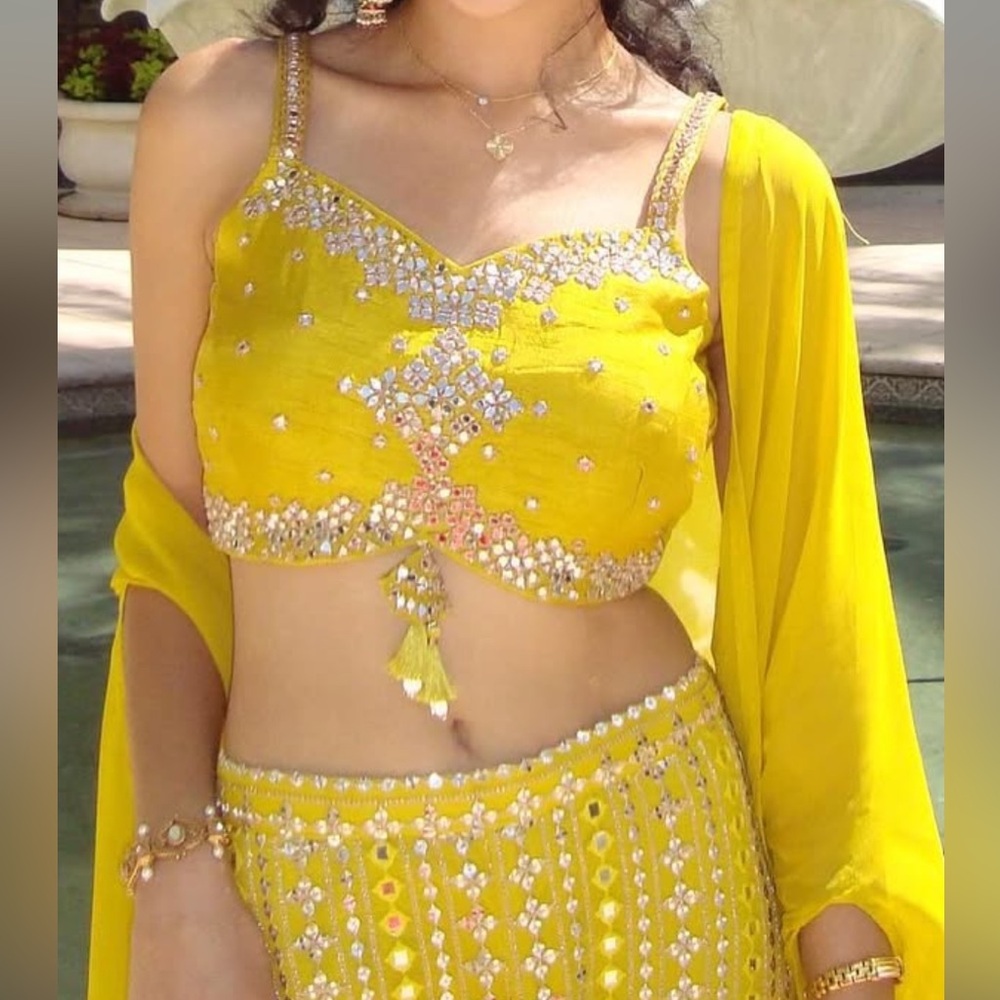 Embellished Yellow Wide-Leg Jumpsuit Set with shrug/Indian dress.